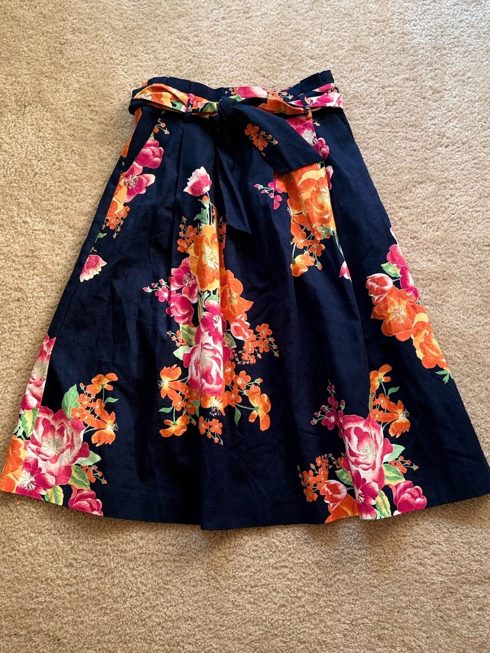 NWOT SZ 2 New York & Company Eva Mendez A-Line Skirt Pink/Orange Floral Print